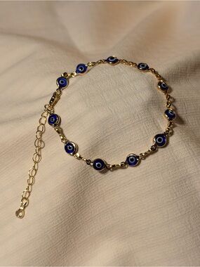 Gold & Blue Evil Eye Adjustable Anklet Ankle Bracelet
